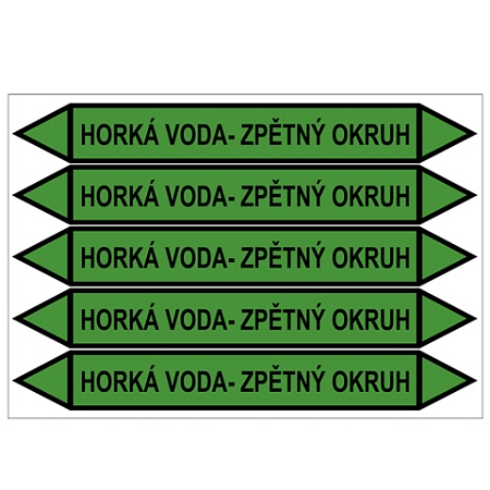 Značení potrubí, horká voda - zpětný okruh